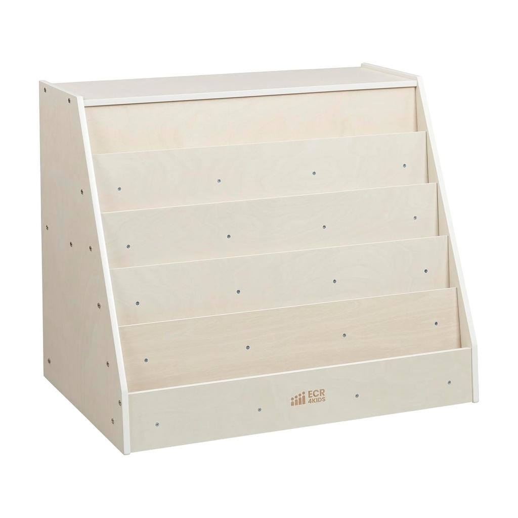 Ecr4Kids Double-Sided Mobile Book Display with Storage, Classroom Bookshelf, White Wash
