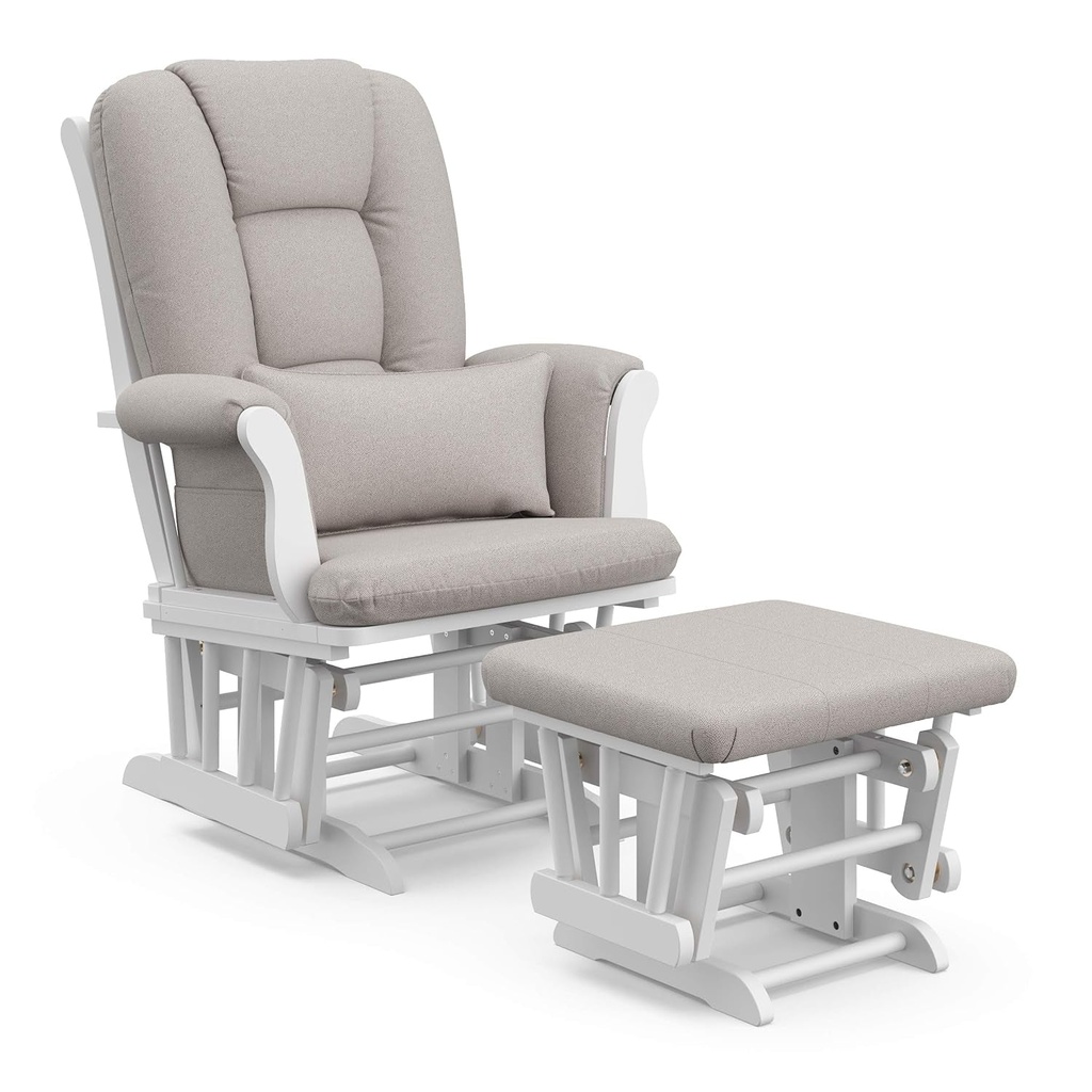 Storkcraft Tuscany Custom Glider and Ottoman with Free Lumbar Pillow (White/Taupe Swirl) - Cleanable Upholstered Comfort Rocking Nursery Chair with Ottoman