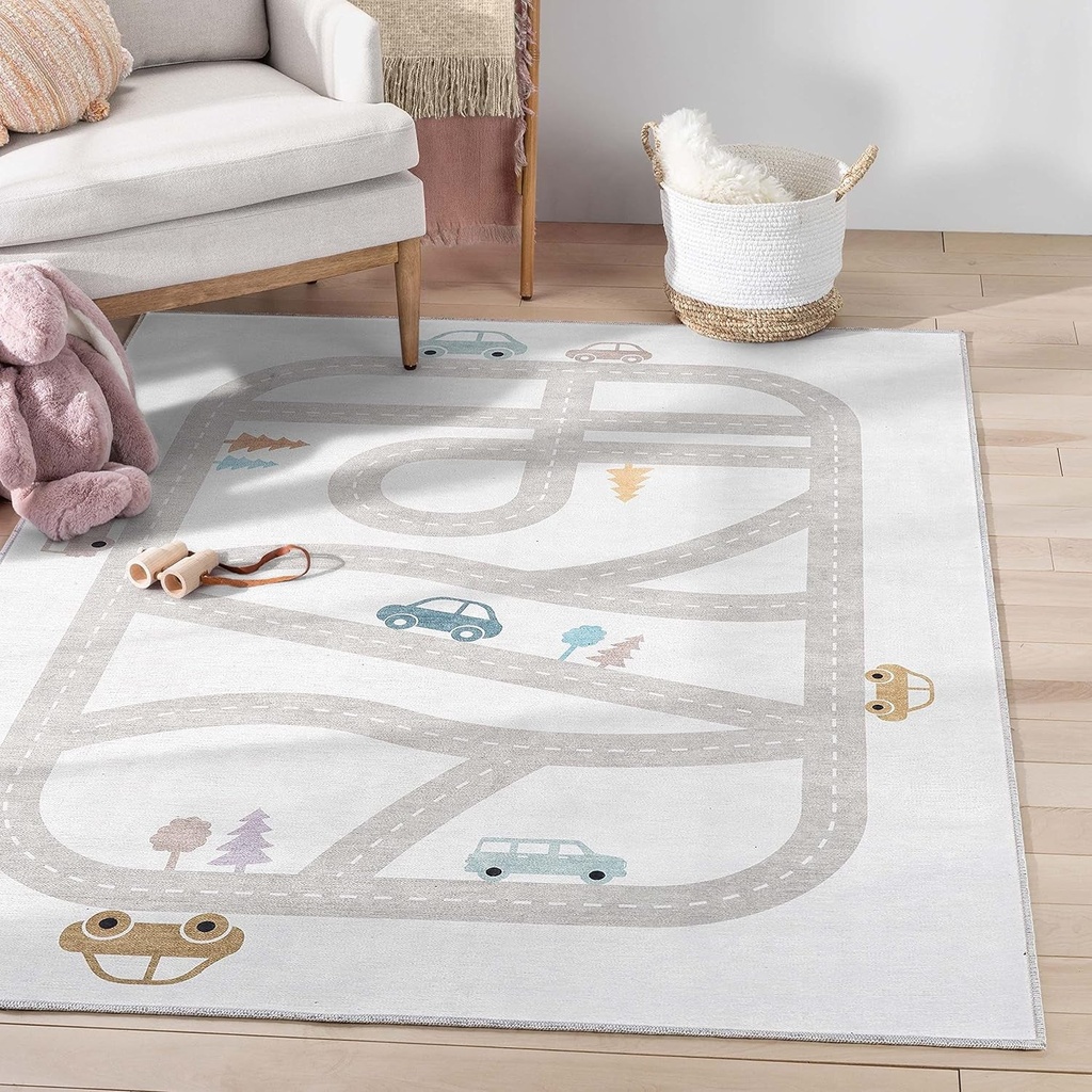 Well Woven Playful Roads Grey 5' X 7' Kids Road Rug Traffic Playmat