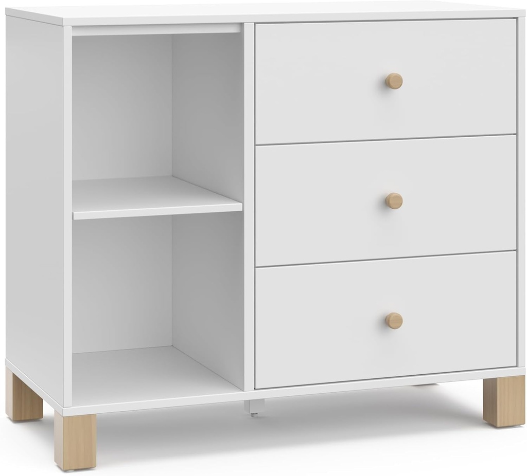 Storkcraft California 3 Drawer Combo Dresser (White with Driftwood) – GREENGUARD Gold Certified, Interlocking Drawer System, Pre-Installed Drawer Tracks for Easier Assembly, Spacious Cabinet