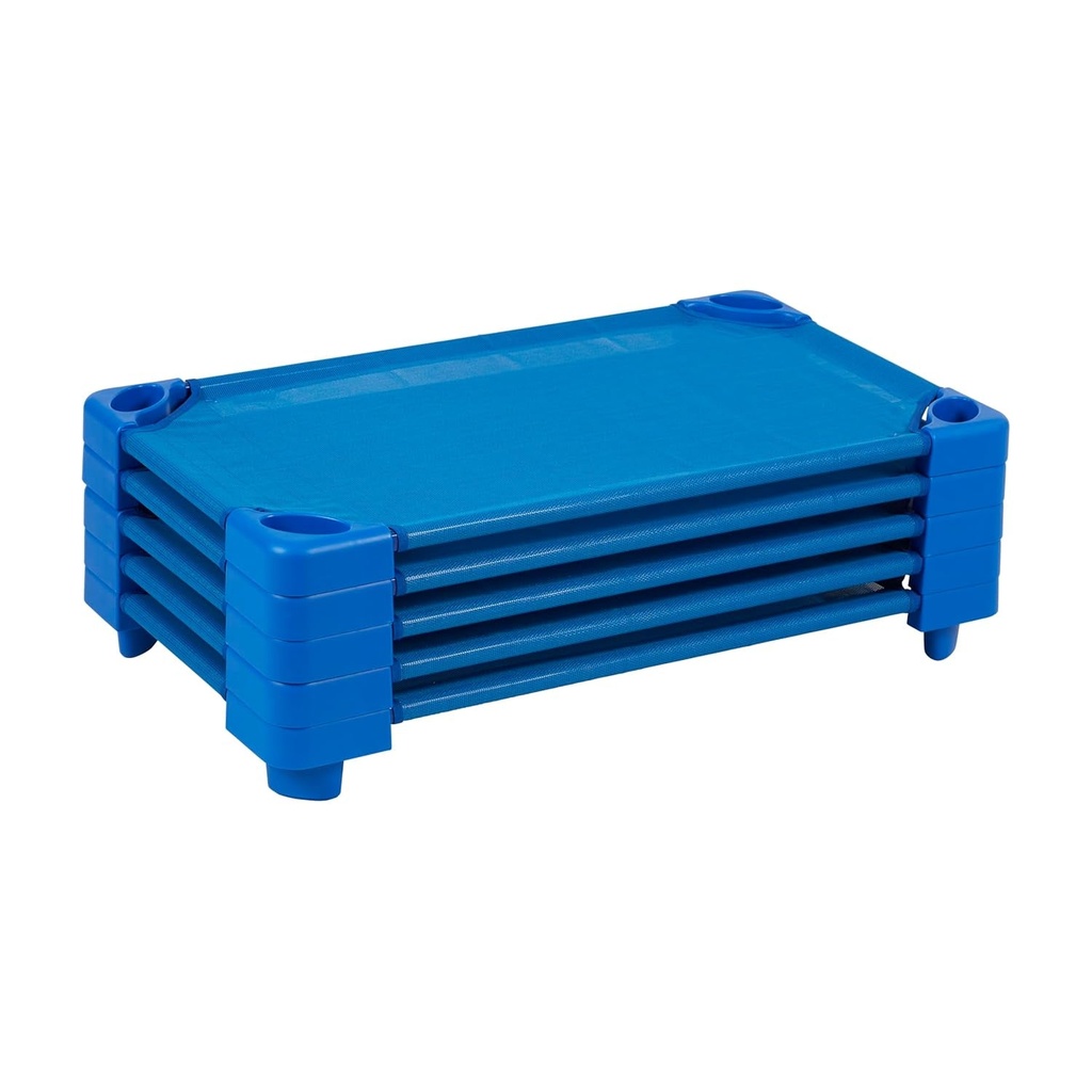 Ecr4Kids Stackable Kiddie Cot, Toddler Size, Classroom Furniture, Blue, 5-Pack