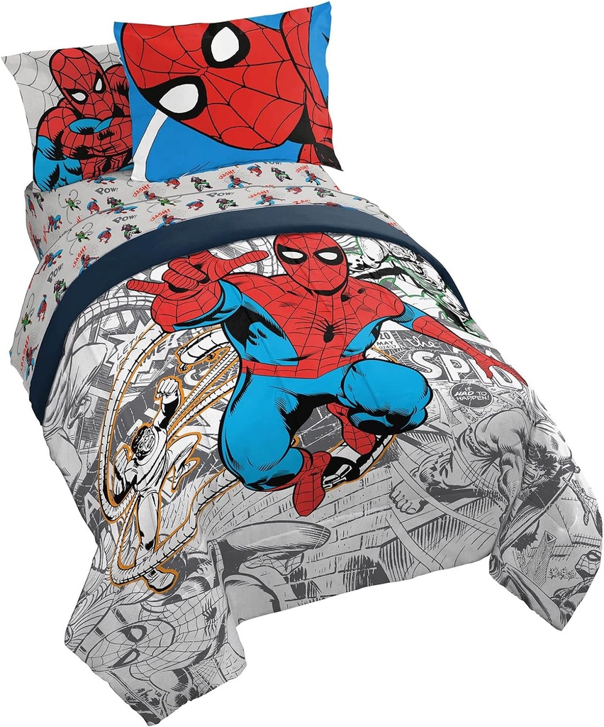 Marvel Spiderman Spidey VS 7 Piece Full Size Bed Set - Includes Comforter & Sheet Set Bedding - Super Soft Fade Resistant Microfiber (Official Product)