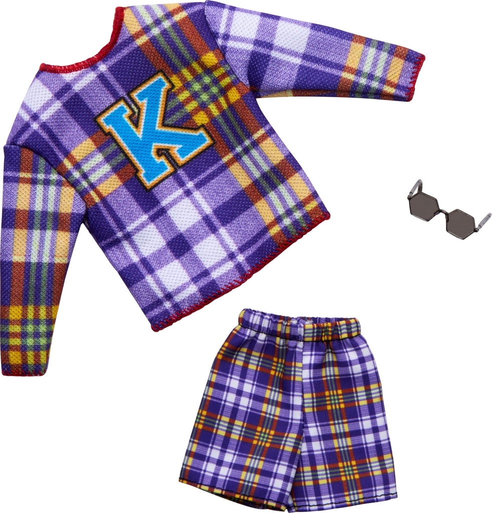 Barbie Ken Doll Clothing, Ken Fashion Pack with Matching Plaid Set & Sunglasses (1 Outfit)