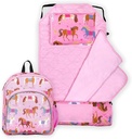 Wildkin 12 Inch Kids Backpack with Modern Nap Mat (Horses)
