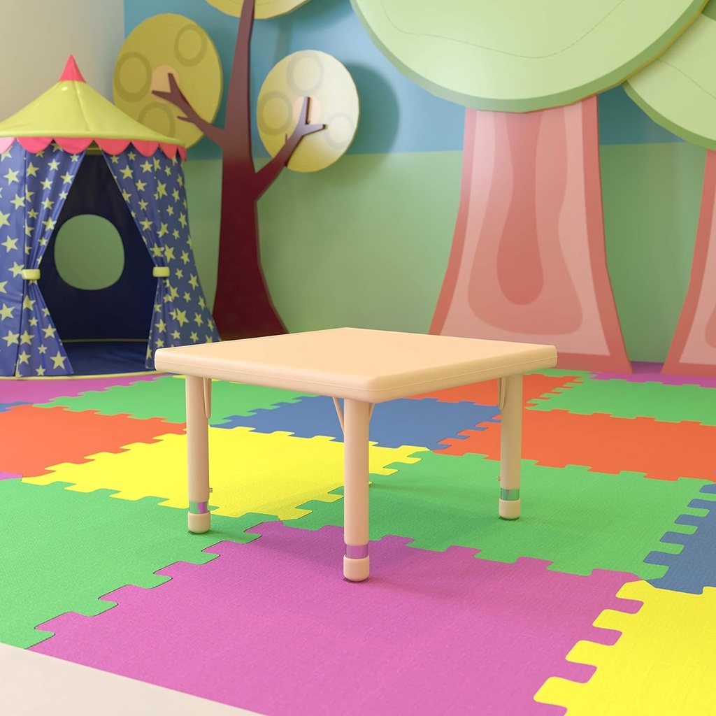 Flash Furniture Wren Adjustable Classroom Activity Table for School and Home, Square Plastic Activity Table for Kids, 24"W X 14.5-23.75"H, Natural