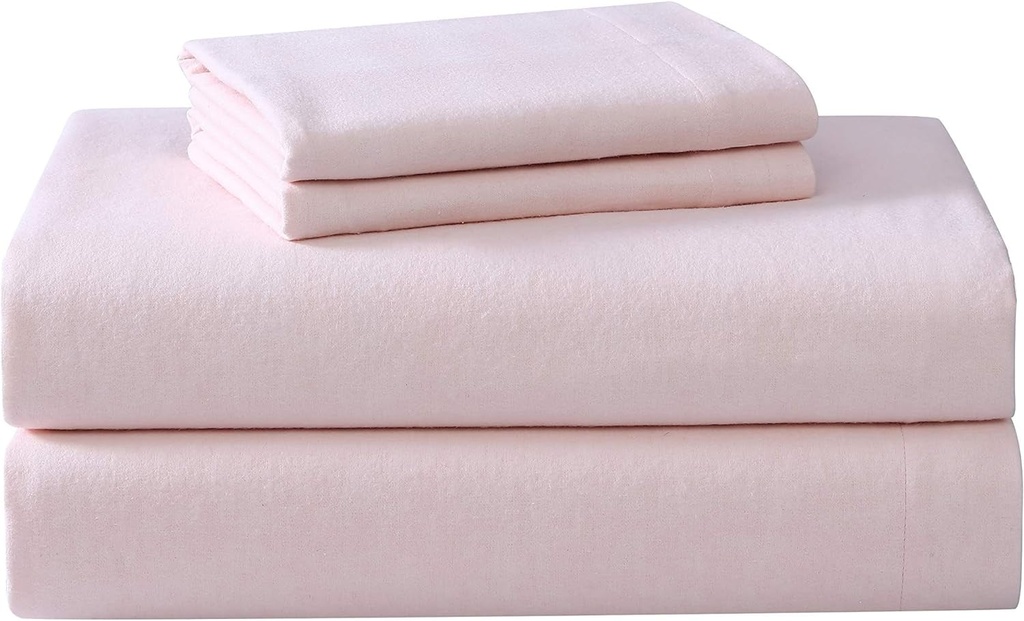 Laura Ashley - Full Sheet Set, Cotton Flannel Bedding, Brushed for Extra Softness & Comfort (Bright Blush, Full)