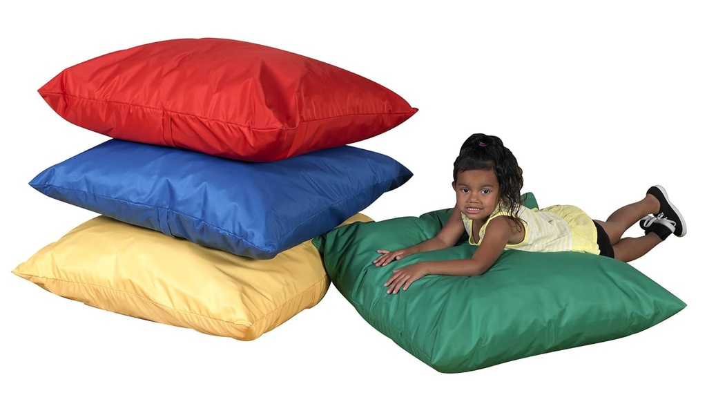 Children'S Factory, CF650-507, 27" Cozy Floor Pillows, Set 4, Primary, Flexible Seating Classroom Furniture, Daycare or Preschool Kids Reading Nook