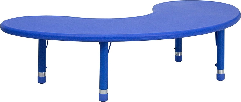 Flash Furniture Half-Moon Adjustable Height Preschool Activity Table for School/Home, Plastic Classroom Activity Table for Kids, 35''W X 65''D, Blue
