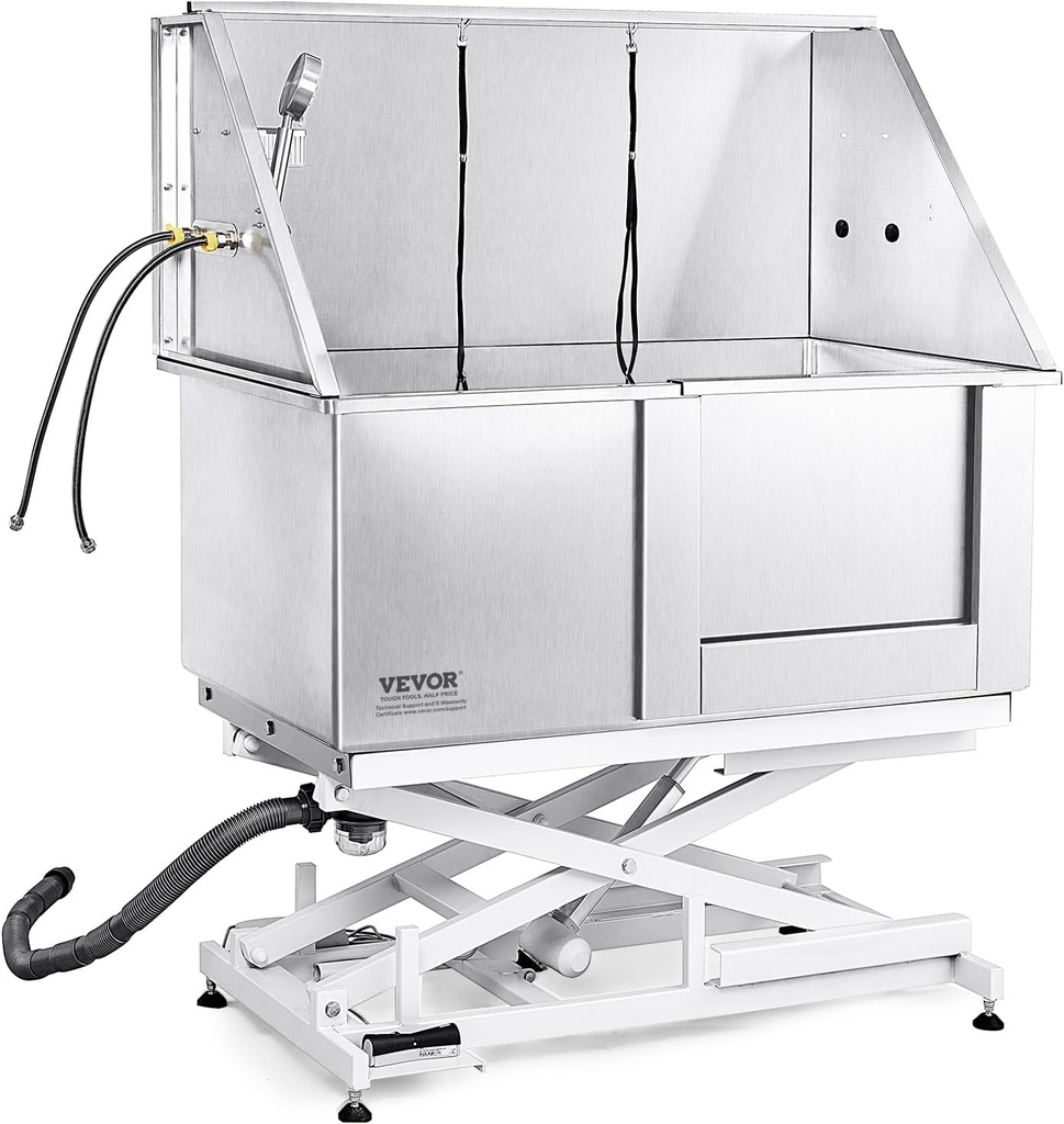 VEVOR 50" Pet Dog Bathing Station Electric Height Adjustment, Professional Stainless Steel Dog Grooming Tub W/Soap Box, Faucet,Rich Accessory,Bathtub for Multiple Pets, Washing Sink for Home(Right)