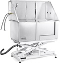 VEVOR 50" Pet Dog Bathing Station Electric Height Adjustment, Professional Stainless Steel Dog Grooming Tub W/Soap Box, Faucet,Rich Accessory,Bathtub for Multiple Pets, Washing Sink for Home(Right)