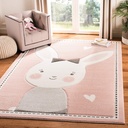 SAFAVIEH Carousel Kids Collection 6'7" Square Pink/Ivory CRK166P Bunny Non-Shedding Nursery Playroom Area Rug