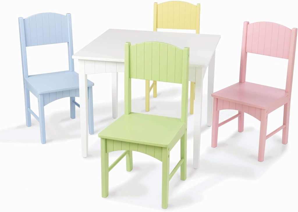 Kidkraft Nantucket Kid'S Wooden Table & 4 Chairs Set with Wainscoting Detail, Pastel