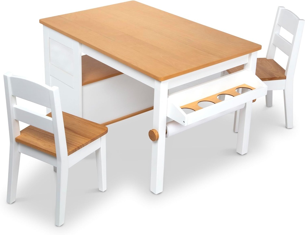 Melissa & Doug Wooden Art Table & Chairs Set - White - Kids Craft Table and Chairs, Children'S Furniture