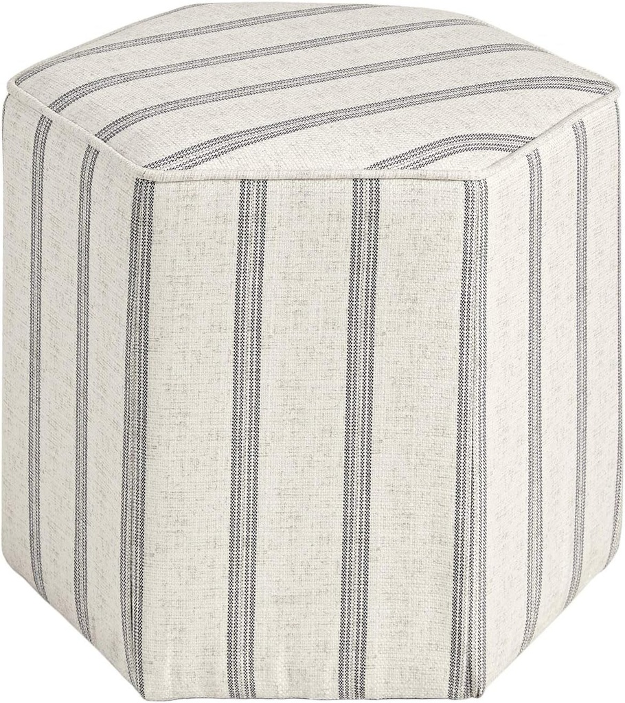 MARTHA STEWART Ellen Accent Ottoman - Solid Wood Frame, Soft Fabric, Hexagonal Small Stool Chair - Modern Foam Padded Top Footstool Living Room Furniture Natural, 18" W X 18" D X 16" H, Natural