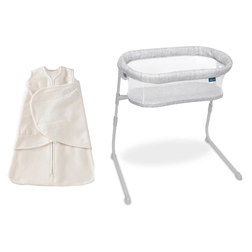 HALO Micro-Fleece Sleepsack Swaddle, TOG 3.0, Cream, Small 3-6 Months Bassinest Flex, Bedside Portable Sleeper, Heather Weave