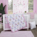 Disney Little Princess Stars & Hearts Cinderella, Snow White, Belle & Aurora 6Piece Nursery Crib Bedding Set, Pink, Blue, Yellow, White