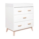 Babyletto Scoot 3-Drawer Changer Dresser with Removable Changing Tray in White and Washed Natural, Greenguard Gold Certified