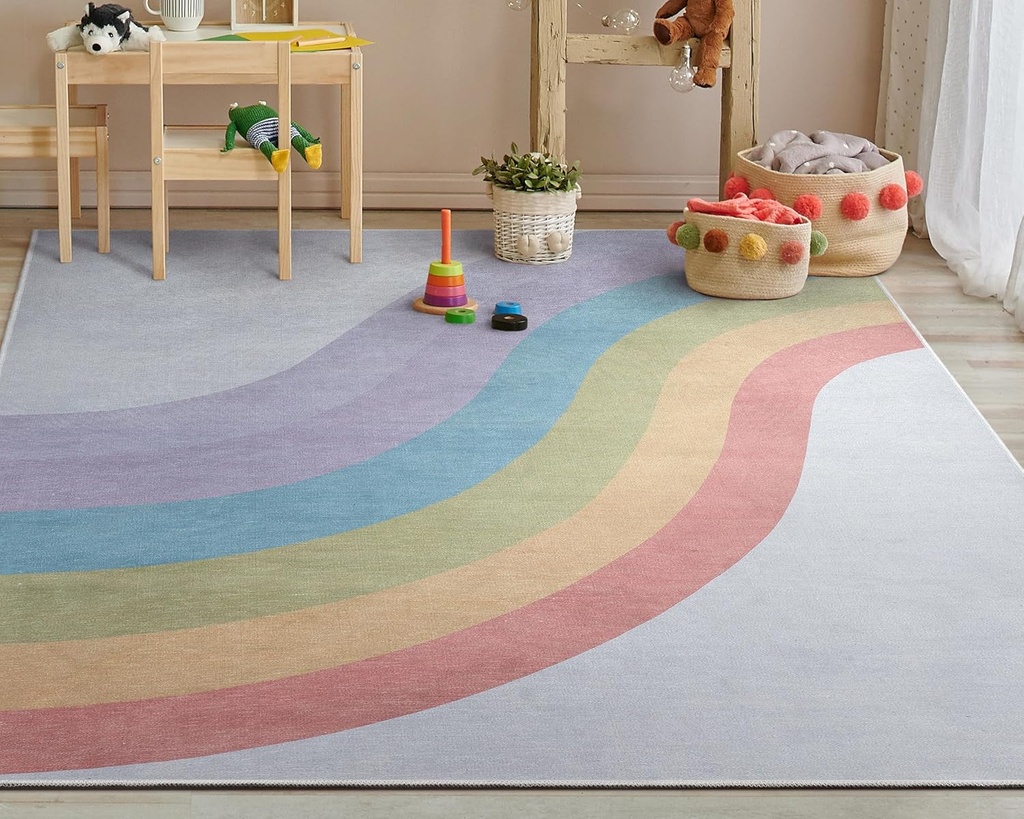 Well Woven Kids Rugs Rainbow 7'7" X 9'10" Multi Color Modern Flat-Weave Playroom Area Rug
