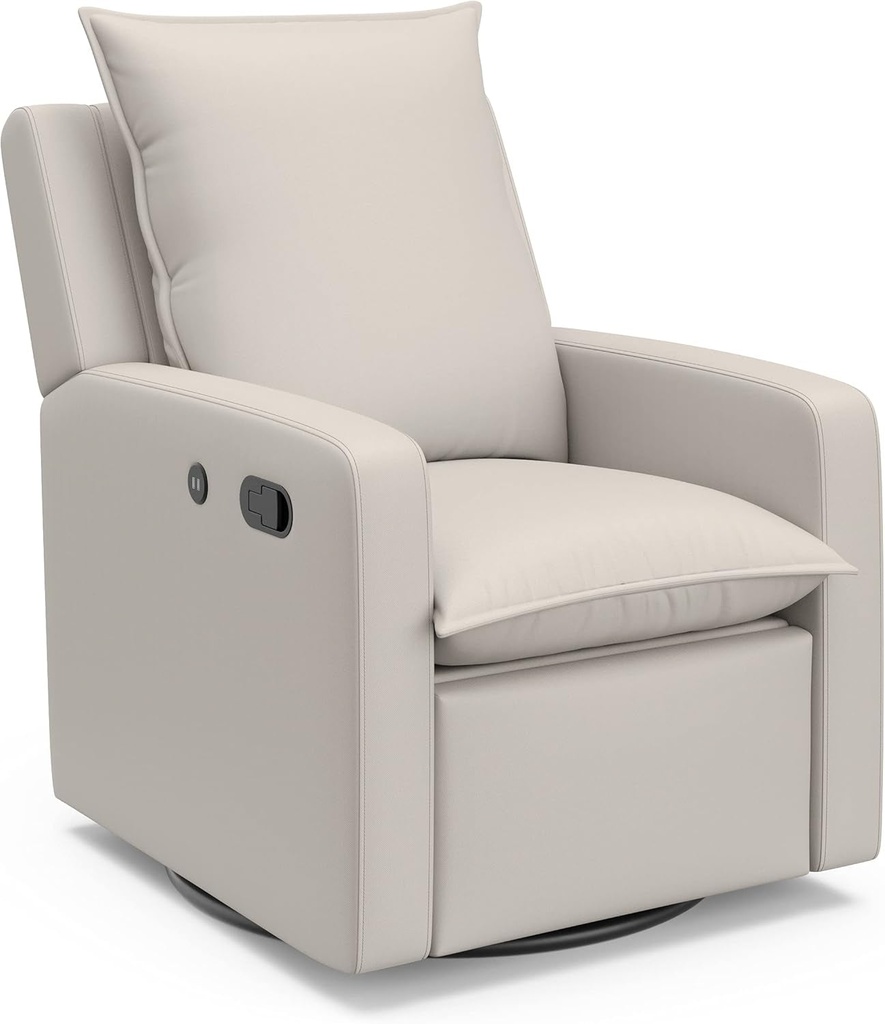 Storkcraft Timeless Reclining Glider (Ivory) -USB Charging Port, 360-Degree Metal Swivel Base, Manual Extending Foot Rest, Supportive Cushions, Durable Fabric