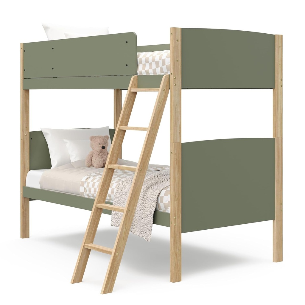 Storkcraft Next Delray Twin-Over-Twin Convertible Bunk Bed (Olive with Natural) – Modern, Stylish, 2-Tone Bunk Bed for Kids Bedroom
