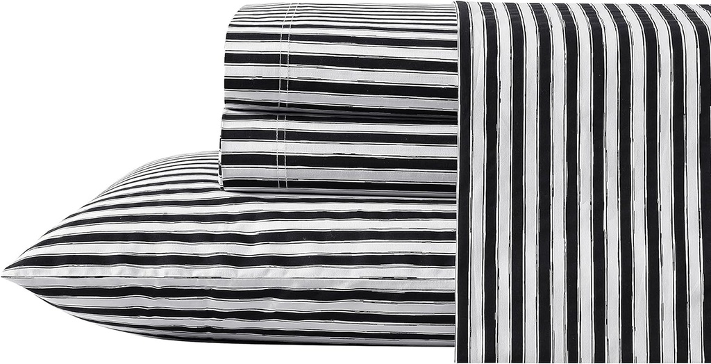 Betsey Johnson- King Sheet Set, Cotton Percale Bedding Set, Crisp & Cool, Lightweight & Breathable (Sketchy Stripe, King)