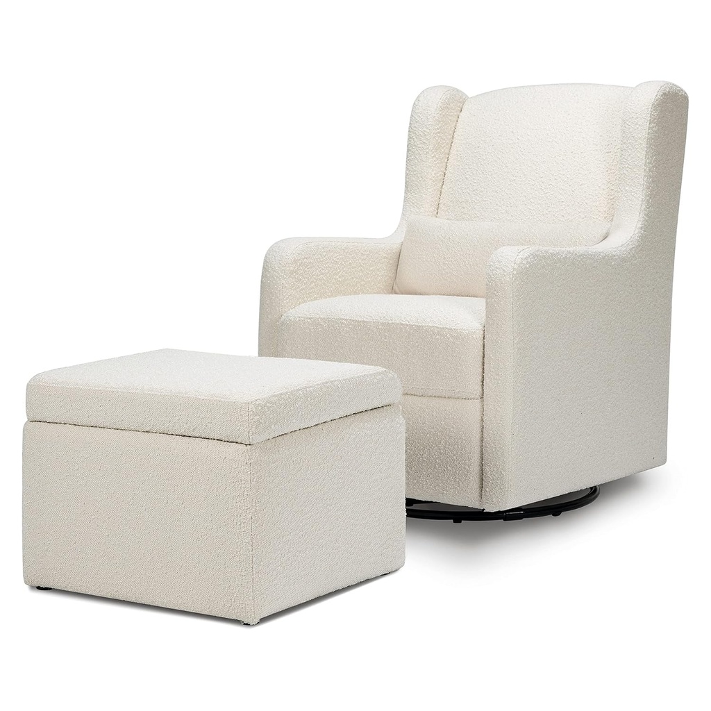 Carter'S by Davinci Adrian Swivel Glider with Storage Ottoman in Ivory Boucle, Greenguard Gold & Certipur-Us Certified