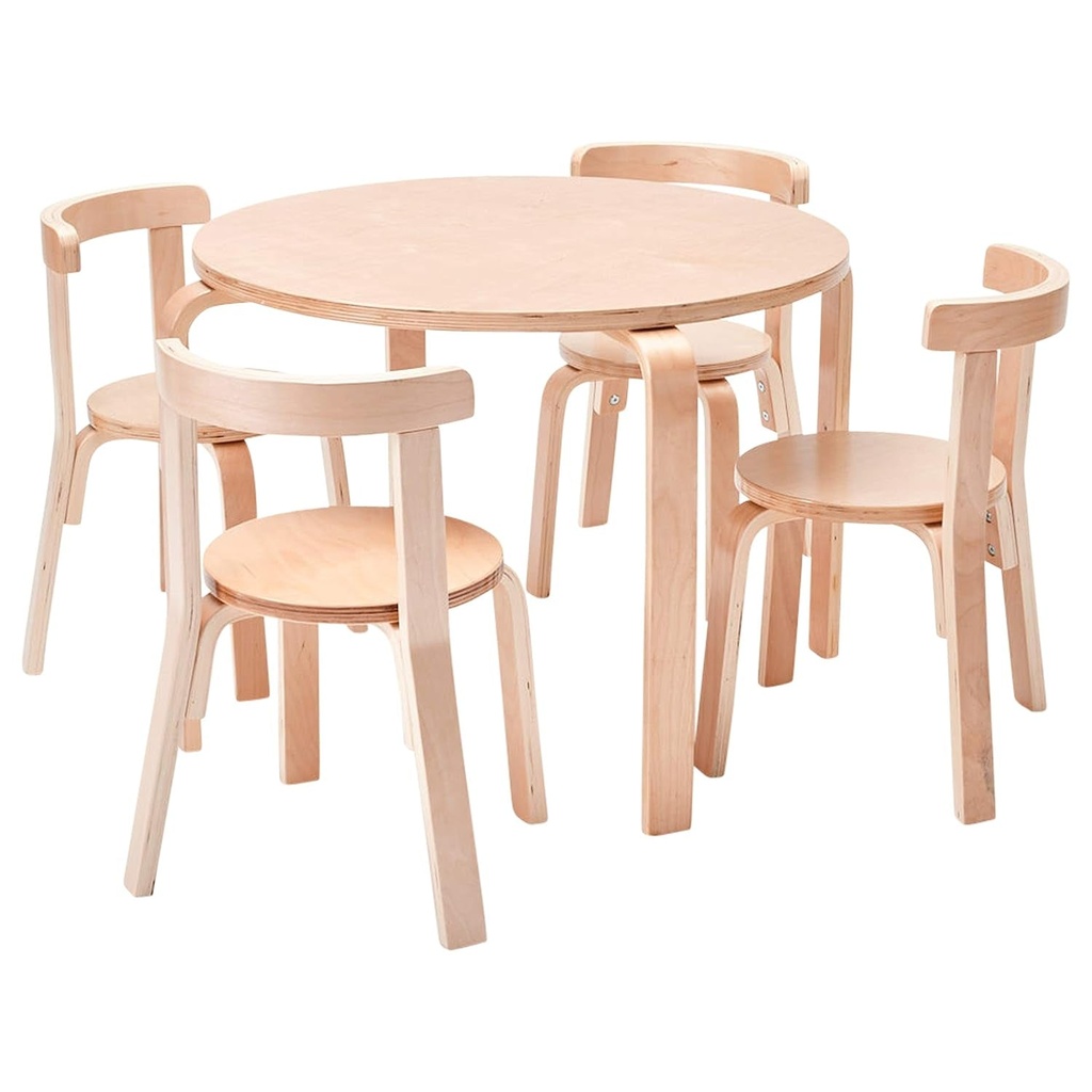 Ecr4Kids Bentwood round Table and Curved Back Chair Set, Kids Furniture, Natural, 5-Piece