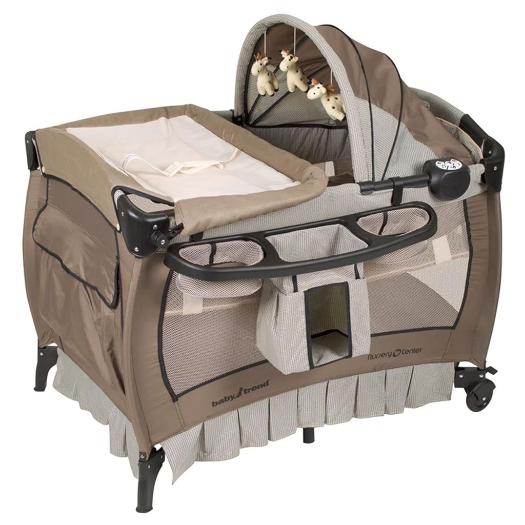 Baby Trend Deluxe Nursery Center, Portable Playard with Bassinet, Changing Table, and Storage, Ideal for Babies and Toddlers, Travel Crib, Havenwood