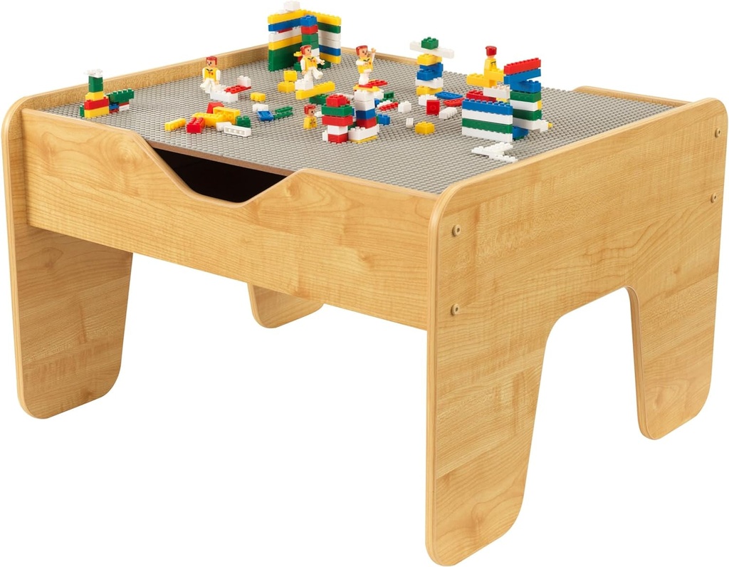 Kidkraft Reversible Wooden Activity Table with Board with 195 Building Bricks – Gray & Natural, Gift for Ages 3+