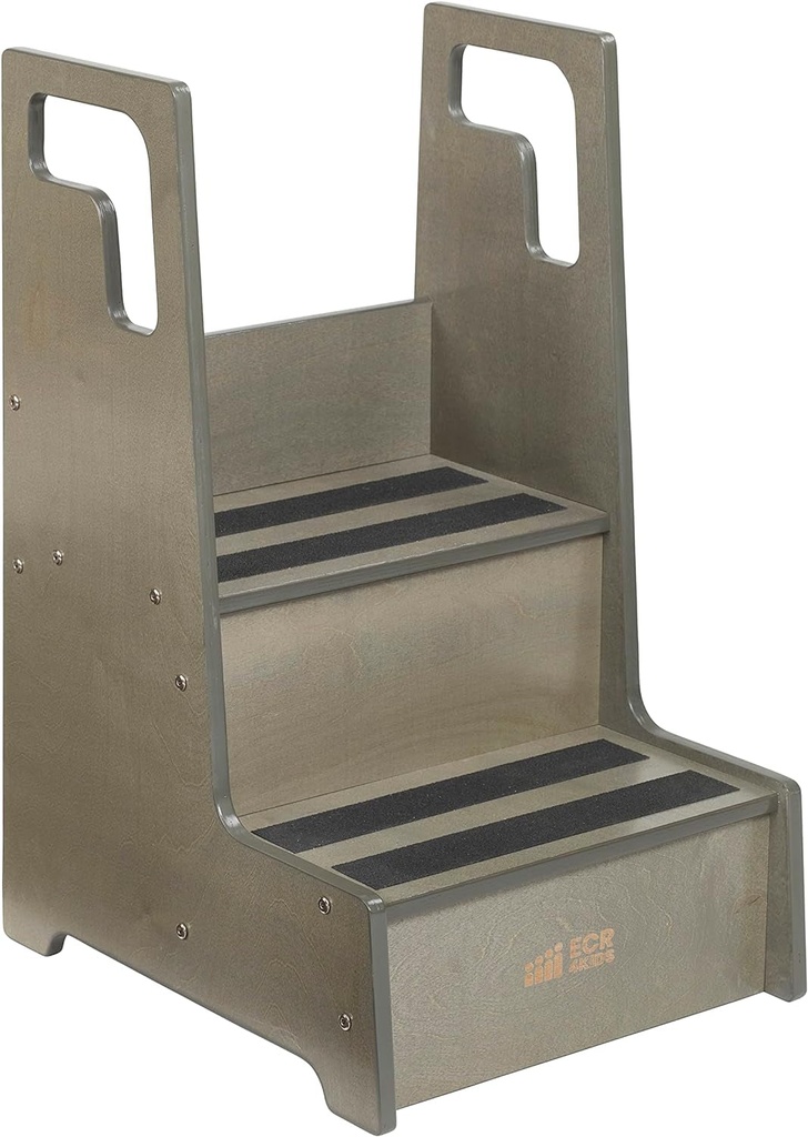 Ecr4Kids Reach-Up Step Stool with Handles, Kids Furniture, Grey Wash