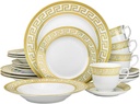 Vintage Gold 60 Piece Dinnerware Dish Serving Set 'Greek Key Gold' - HQ Fine China Tableware Service for 12