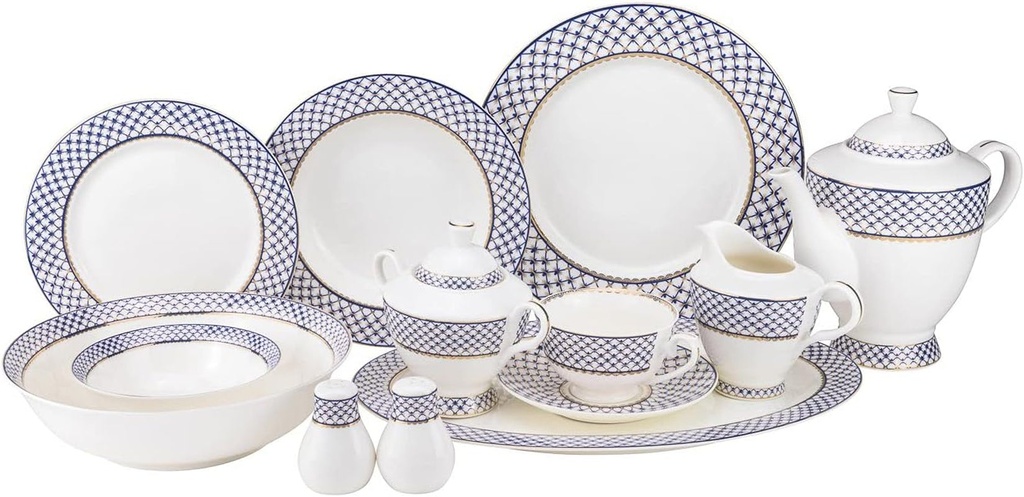 Royalty Porcelain Cobalt Blue Dinner Set 57 Pc Bone China Porcelain