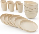 18Pcs Wheat Straw Dinnerware Sets - Unbreakable Reusable Dinnerware Sets, Wheat Straw Kitchen Cups Plates and Bowls Sets Dishwasher Microwave Safe Plate Set, Travel Camping Dish Set (Beige)