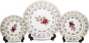 Royalty Porcelain 3-Pc Dinner Set Place Setting for 1 Person, Vintage Cobalt Pattern, 24K Gold Bone China Tableware (Vintage Floral Rose)