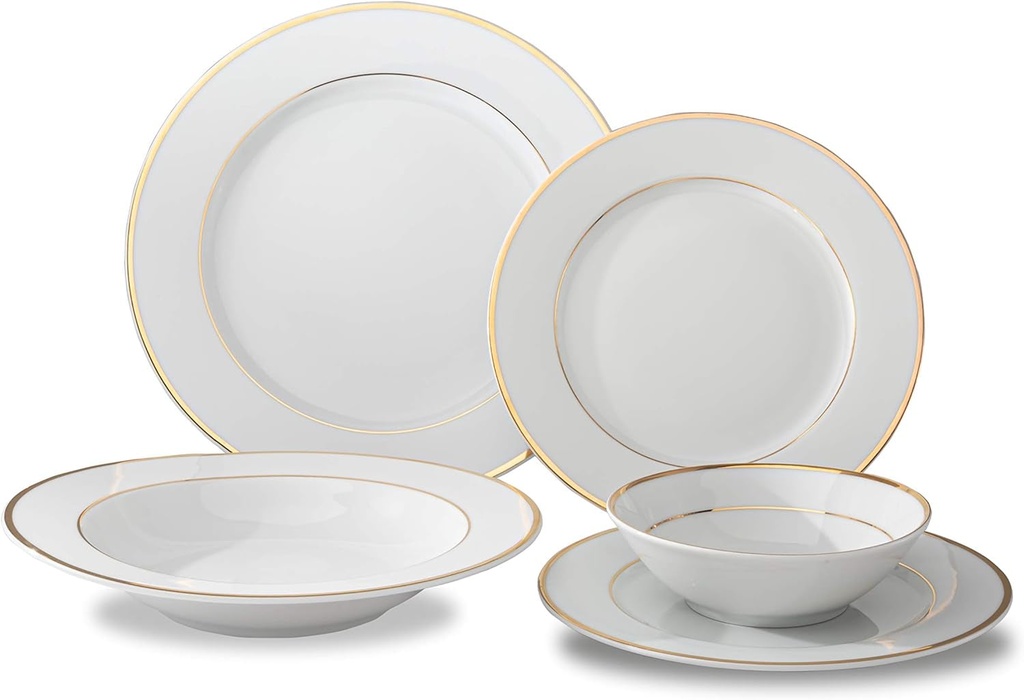 Ocean Décor China Dinnerware Set: Set of Fine Porcelain Dishes - Service for Four - White and Gold Dishes Set for Entertaining and Formal Use - 20 Piece Dishware Sets