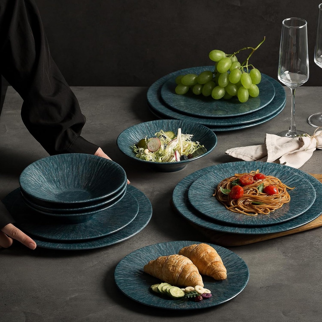 Missyip 12 Pcs Melamine Dinnerware Set - Unbreakable Melamine Dish Set Setervice for 4,Dishwasher Safe Melamine Plates and Bowls - Ideals for Party, Camping,Indoor and Outdoor Use (Navy Blue)