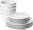 LE TAUCI Dinnerware Sets 12 PCS, Ceramic Plates and Bowls Set, Suit for Housewarming (10" Dinner Plate + 8" Salad Dish + 26 Oz Cereal Bowl) X 4, Oven Safe - Arctic White