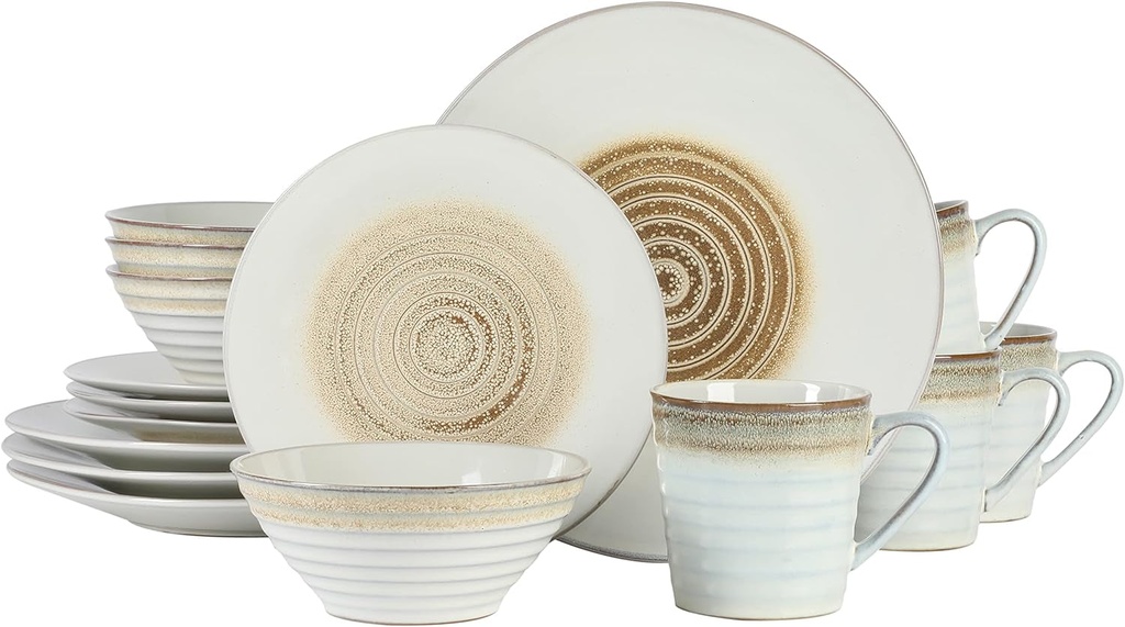 Gibson Elite Spiral 16 Piece Reactive Embossed Dinnerware Set - Taupe