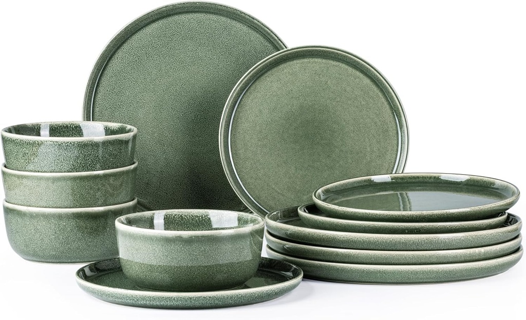 Amorarc Stoneware Dinnerware Sets for 4,Round Reactive Glaze Ceramic Plates and Bowls Set,Highly Chip and Crack Resistant | Dishwasher & Microwave Safe Dishes Set,Service for 4 (12Pc)