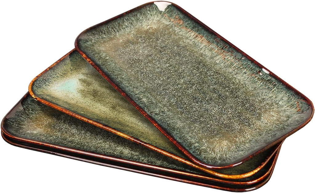 Ceramic Serving Dinner Plate Set, 4-Piece for Main Meals, Tacos, Lunches, Snack, Platters - Microwave and Dishwasher Safe, Scratch Resistant, Kitchen Serving Dinnerware, Black 12.4 Inch