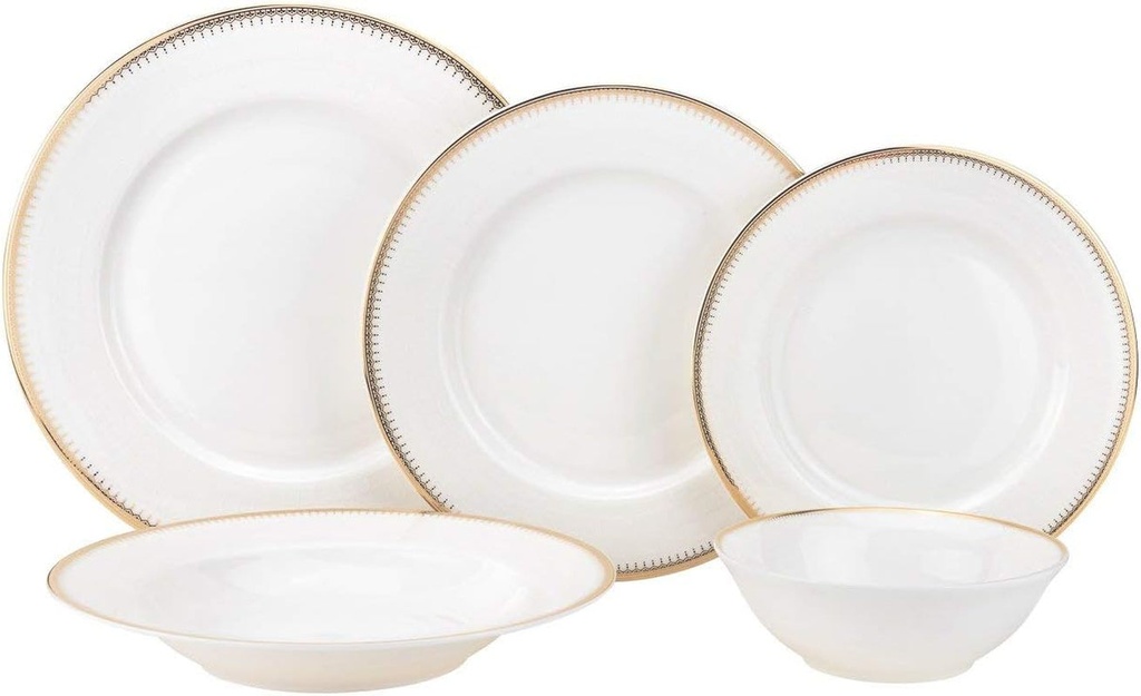 Royalty Porcelain 20-Pc Dinner Set 'Royal Gold', Bone China Porcelain