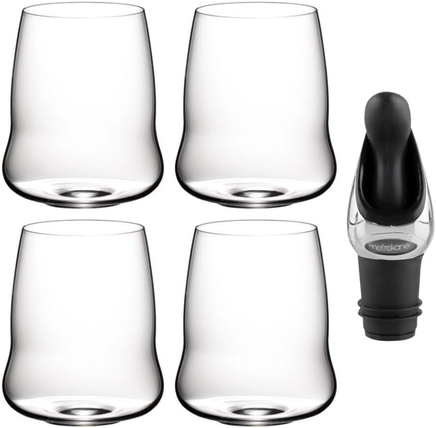 Riedel SL Stemless Wings Cabernet/Sauvignon Wine Glass (4-Pack) Bundle Wine Pourer with Stopper (3 Items)