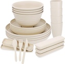 Wheat Straw Dinnerware Set (32PCS)| Unbreakable Tableware Set Dishwasher & Microwave Safe Eco-Friendly Reusable Dinner Dessert Plates, Bowls, Mugs, Cutlery (Beige)