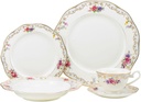 Royalty Porcelain White Set with Tiny Flower Ornament 20 Pc, Bone China Porcelain, White, Pink