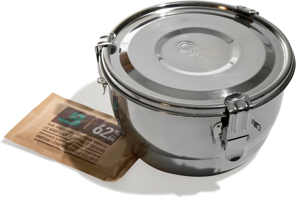CVAULT by Boveda | 1/4 Lb Container | Smell-Proof, Air Tight & Light Resistant | Food Grade Stainless Steel | Includes 62% RH Boveda