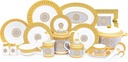 Dinnerware Service for 6 - Luxurious 58 Piece Porcelain Dish Set - Geometric Design with Hand Painted Gold Accents - Includes Plates, Bowls, Cups, and Serving Pieces - for All Occasions
