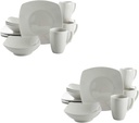 Gibson Home Zen Buffetware Versatile 12 Piece Square Dinnerware Dish Set with Multi Sized Plates, Bowls, and Mugs, White (2 Pack)