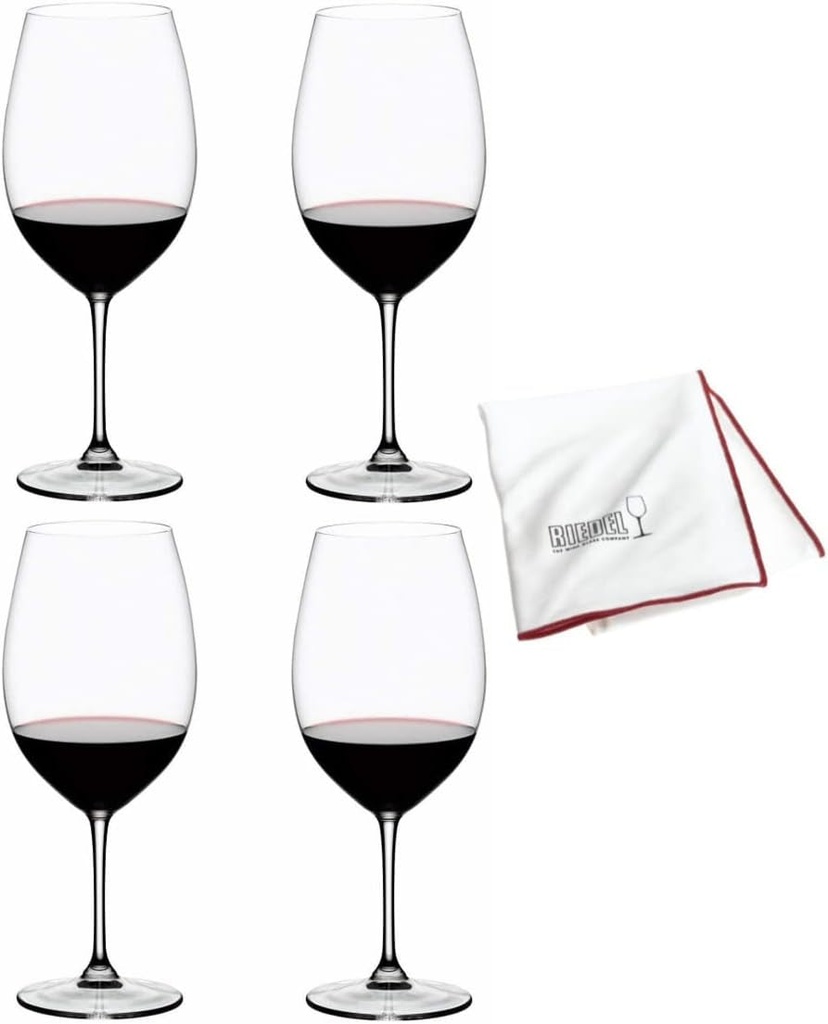 Riedel Vinum Bordeaux Grand Cru Glasses (4-Pack) with Polishing Cloth Bundle (3 Items)