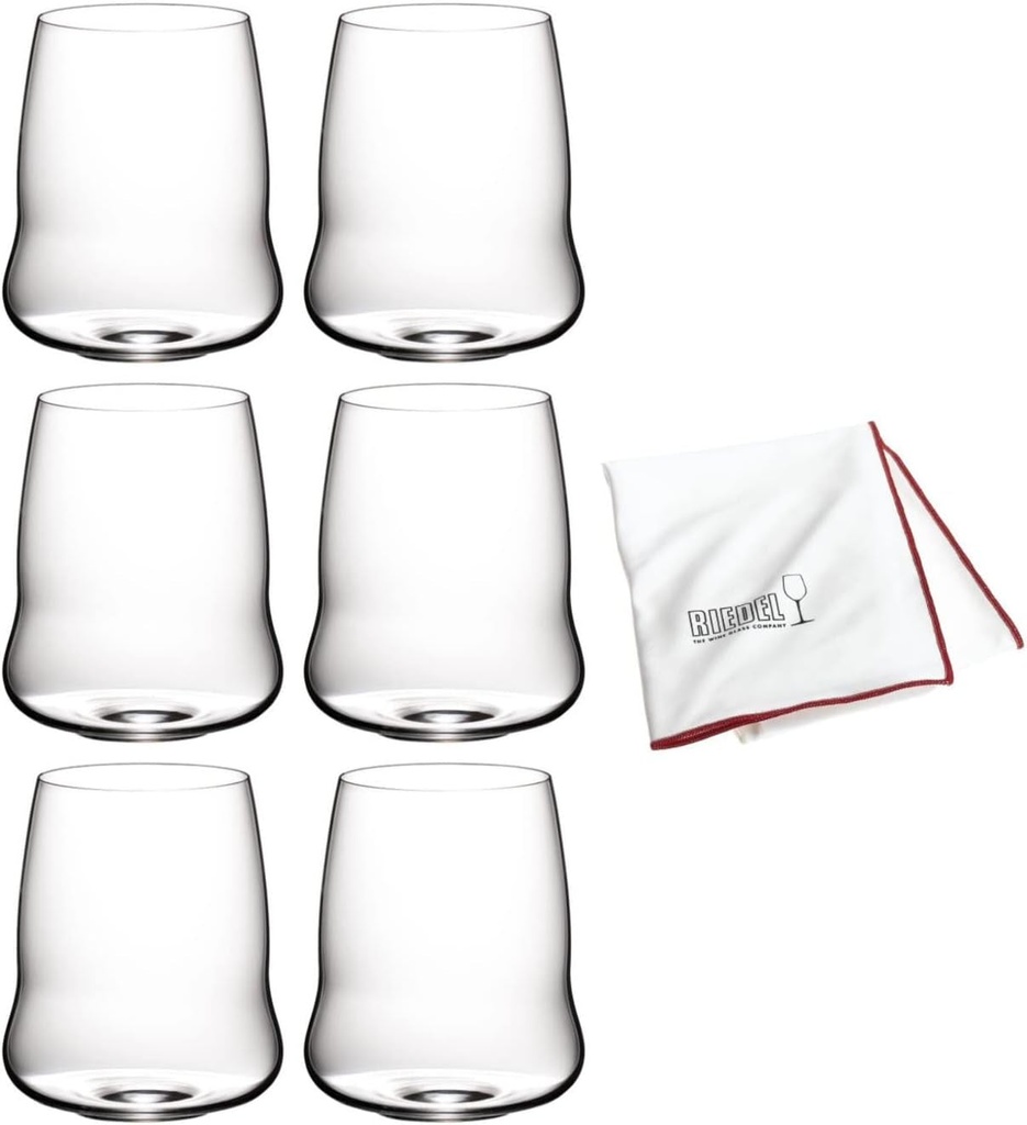 Riedel SL Stemless Wings Cabernet/Sauvignon Wine Glass (6-Pack) with Large Microfiber Polishing Cloth Bundle (4 Items)