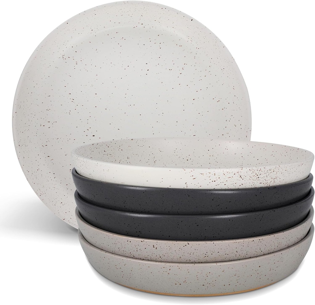 Bowl Plates - 6 Piece Neutral Flat Porcelain Dish Set - 9.8In Modern Dishes with Lipped Edge for Everyday Kitchen Use - Oven, Dishwasher, and Microwave Safe Ceramic Dinnerware Sets